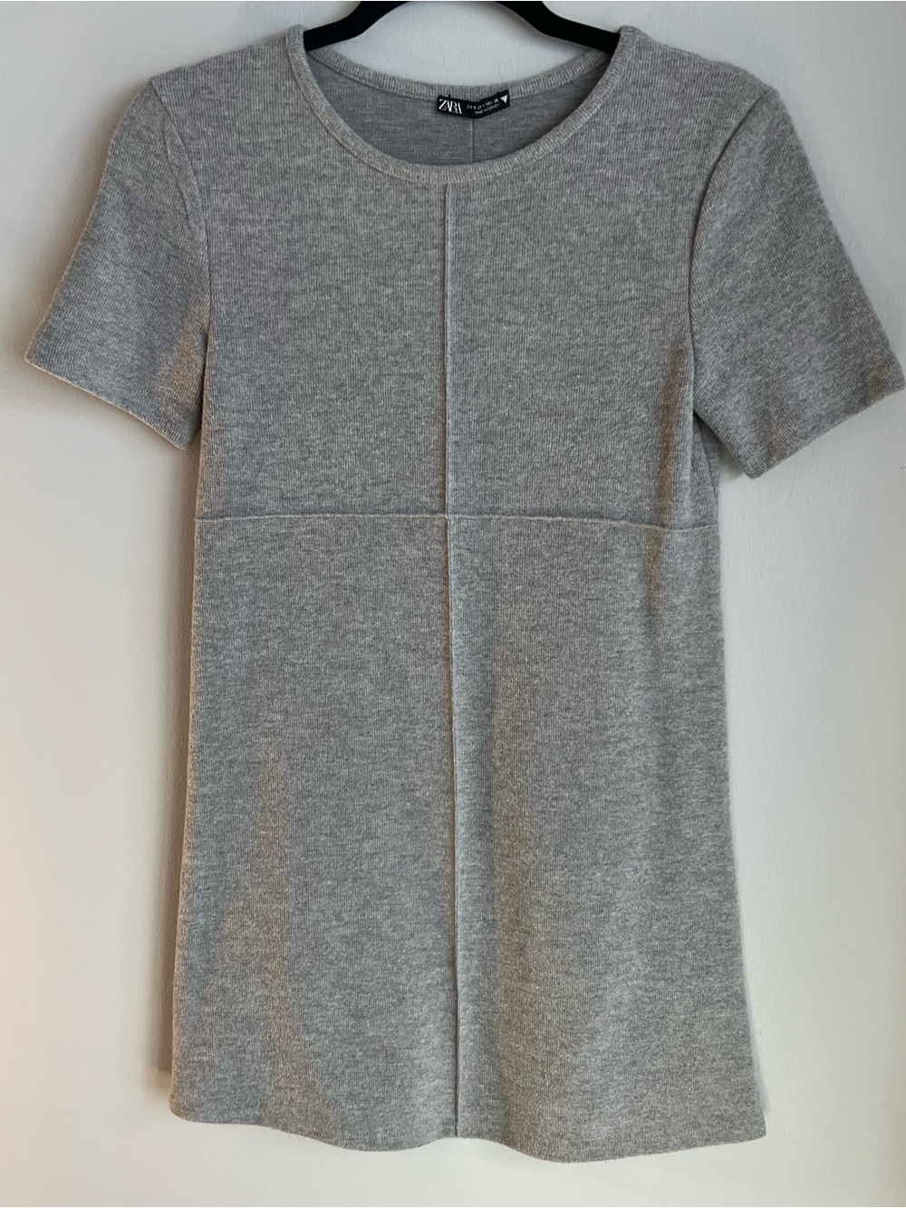 ZARA Grey Knit Sweater Dress Short Sleeve Reverse Seam